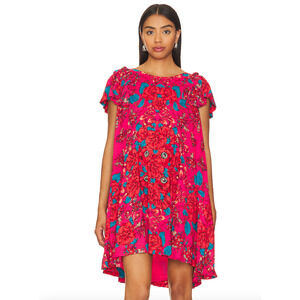 Free People Floral Mini Dress Rose Flowy Flutter Sleeves Pocket S